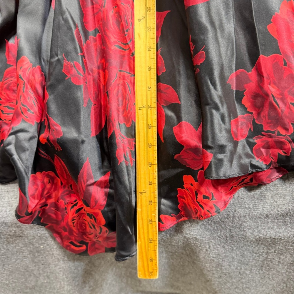 Y2K Donna Ricco Silk Halter Dress Black Red Floral Rose Handkerchief Hem SZ 4 - Picture 9 of 13